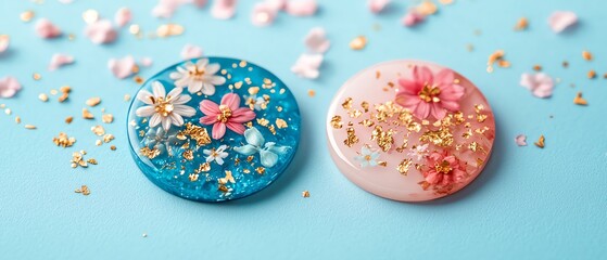 DIY aesthetic resin keychains with pressed flowers and gold flakes