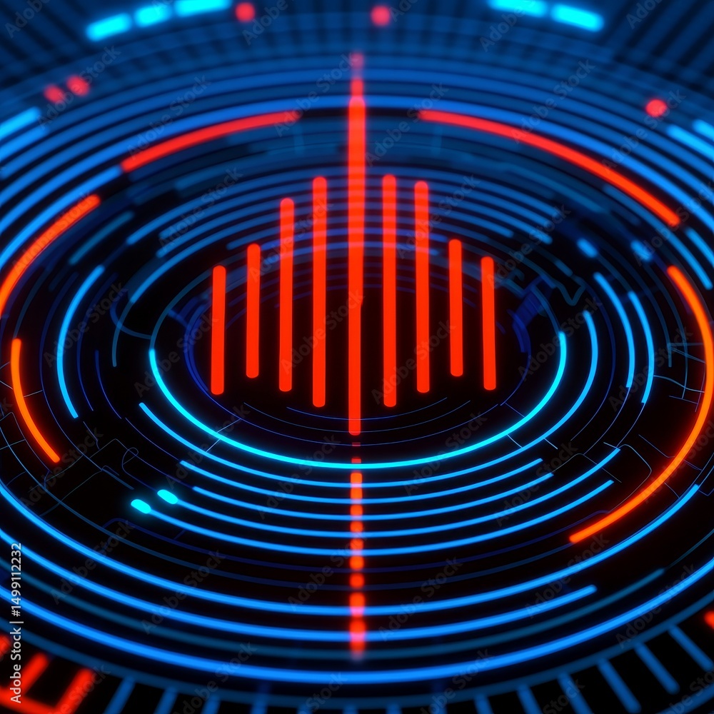 Poster abstract digital visualization with vibrant colors and circular patterns.