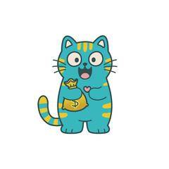 Abstract Flat Cartoon Cat Holding Money Bag
