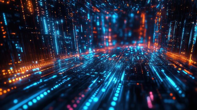 Quantum Computing Data Flow Represented in Glowing 3 Illustration