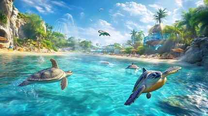 A waterpark run by cheerful dolphins and sea turtles