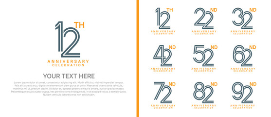 logo anniversary set. black and orange color on white background for special event