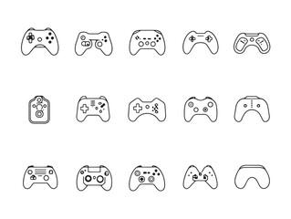 Minimalist line art of classic video game controller design