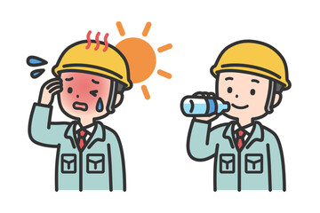 熱中症対策する作業員男性
