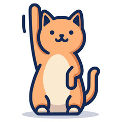 cute cat raising hand flat color vector illustration template design