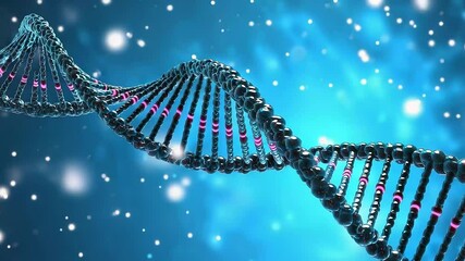 Abstract DNA strand rotating in space with blue and purple background   - Powered by Adobe