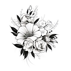Fototapeta premium Flower bouquet pattern drawing sketch.