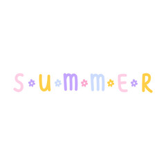 Playful hand-drawn summer lettering in pastel colors with cute, rounded font. Vector Ideal for kids stickers, seasonal quotes, and cheerful holiday designs