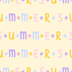 Minimal and stylish summer seamless pattern. trendy summer phrases in bright, decorative lettering