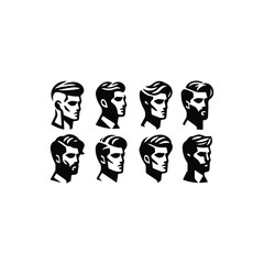 Stylized Male Head Silhouettes Vector Set in Black and White