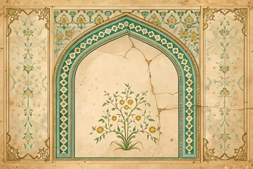 Obraz premium Ornate Vintage Background with Arched Floral Motifs on Aged Beige Textured Paper