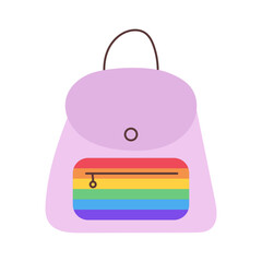Backpack in LGBTQ+ pride flag colors. Pride month. Vector illustration.