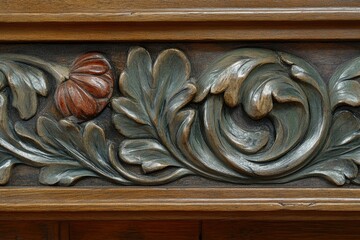 Ornate wood carving with floral motifs