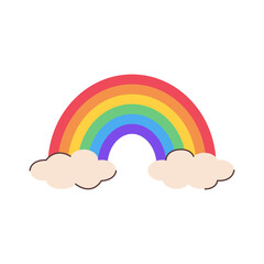 LGBTQ rainbow with clouds. Pride month. Symbol of love, diversity, unity and inclusion. Perfect for pride month posters, stickers, cards. Vector illustration.