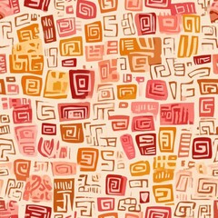 Obraz premium Colorful Abstract Geometric Pattern with Red and Orange Swirls and Squares.