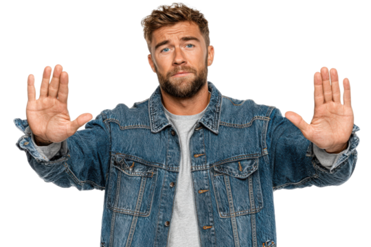 Serious Man Making Stop Sign with Hands – Cutout Image