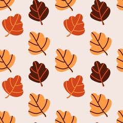 Seamless pattern of autumn leaves in warm tones. Ideal for seasonal backgrounds, fabric prints, or fall-themed designs.