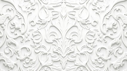 Decorative, elegant, intricate, floral, ornamental, seamless, pattern, abstract, white, textured, 3d wallpaper.