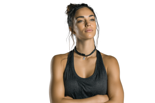 Female Athlete Stretching on Table – Transparent Background