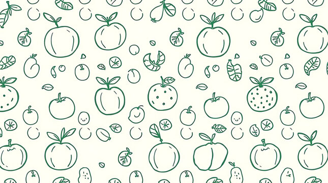 Fruit Pattern with Apples and Pears in Green Outline