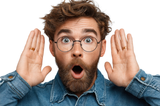 Funny Shocked Male on White Background