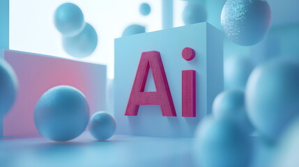 3D text "AI" in digital artwork background with vibrant colors and intricate details 3D rendering, close-up, macro photography.