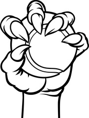 A claw talon monster hand holding a tennis ball