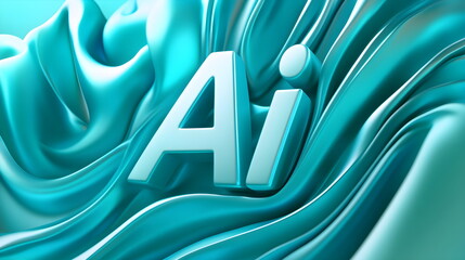 3D text "AI" in digital artwork background with vibrant colors and intricate details 3D rendering, close-up, macro photography.