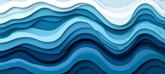 Fototapeta premium Abstract Background, Fluid 3D Illustration of Layered Paper Folds in Deep Indigo and Cobalt Tones