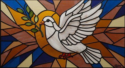 Naklejka premium Dove Carrying Olive Branch Stained Glass Art