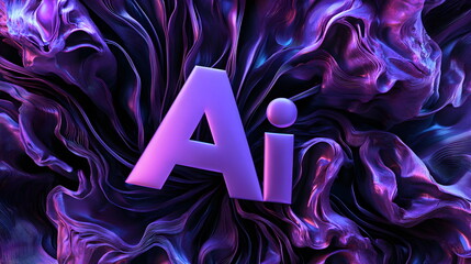 3D text "AI" in digital artwork background with vibrant colors and intricate details 3D rendering, close-up, macro photography.