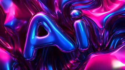 3D text "AI" in digital artwork background with vibrant colors and intricate details 3D rendering, close-up, macro photography.