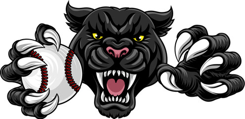 Black panther leopard or jaguar cat baseball sports team mascot holding a ball © Christos Georghiou