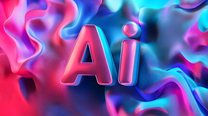 3D text "AI" in digital artwork background with vibrant colors and intricate details 3D rendering, close-up, macro photography.