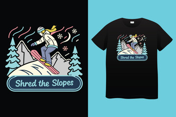 Extreme Snowboarding Adventure in Winter Mountain Landscape – T-Shirt Vector Design