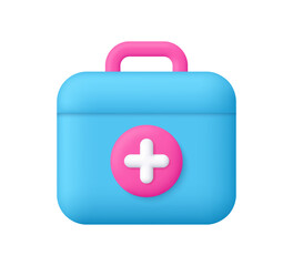 Blue first aid kit, ambulance emergency box, medical help suitcase. Healthcare, emergency concept. 3d vector icon. Cartoon minimal style.