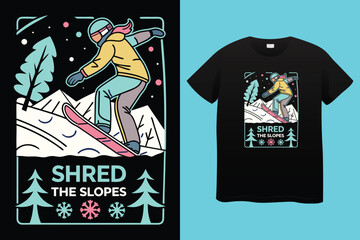 Extreme Snowboarding Adventure in Winter Mountain Landscape &ndash; T-Shirt Vector Design