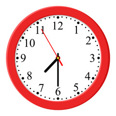 Red Clock icon design on a light background, flat style. Time icon. 07:30 o'clock. Circle badge, symbol, clock sign for website design. 