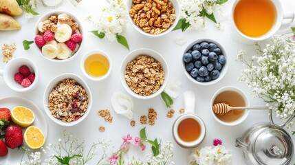 Healthy Breakfast: Granola, Berries, and Tea