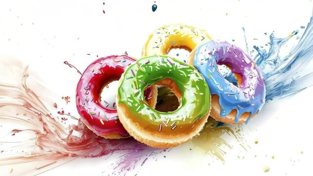 Colorful Donuts with Vibrant Paint Splatter Sweet Treats Photography