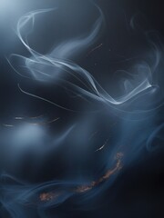 Elegant abstract smoke background with blue mist and golden particles on dark canvas