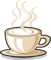 A steaming coffee cup illustrated in vector style.