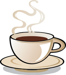 Warm coffee cup illustration with steam detail.