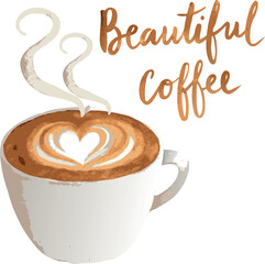 Steaming cup of coffee in a clean illustration style.