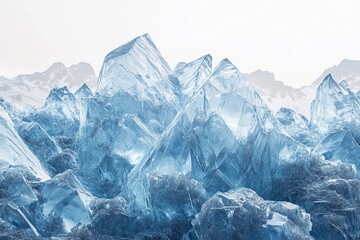 Obraz premium Stunning ice mountains reflecting sunlight in a remote frozen landscape during the winter season
