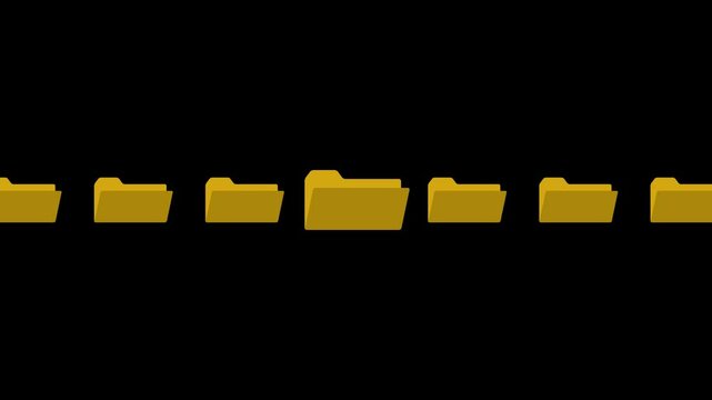 Brown file folders animation on black background