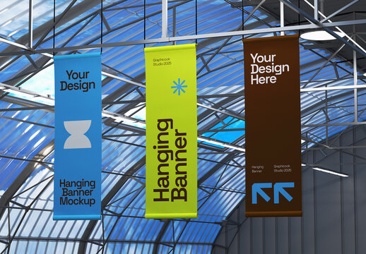 Ceiling Hanging Banner Mockup