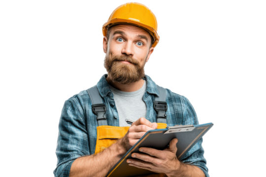 Engineer with Safety Gear and Clipboard – Isolated