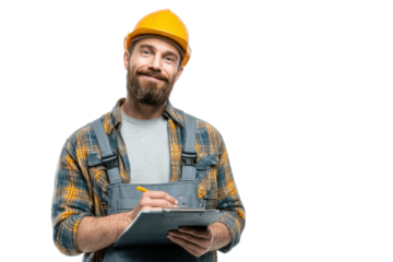 Construction Manager with Checklist – Transparent Background