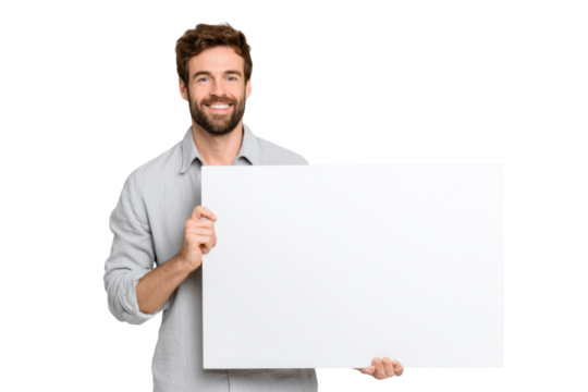 Man with Blank Paper in Hands – Transparent Image